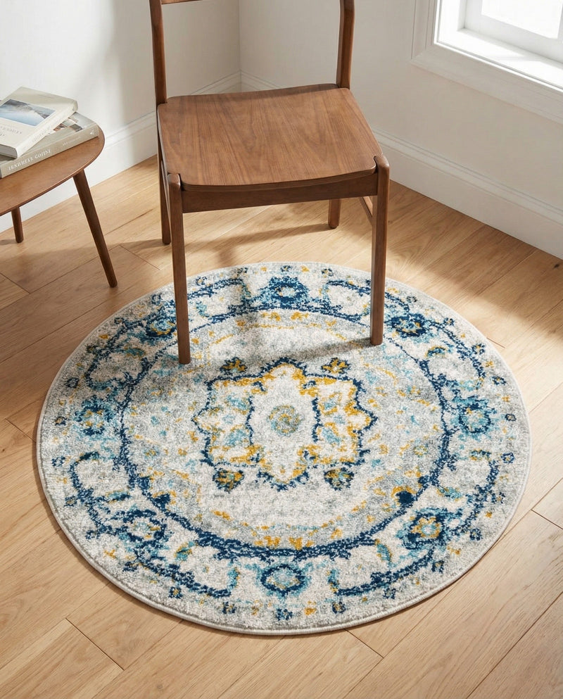 Parisian Elegance Collection Area Rug - Versailles (Gray) Round Gray  lifestyle 40