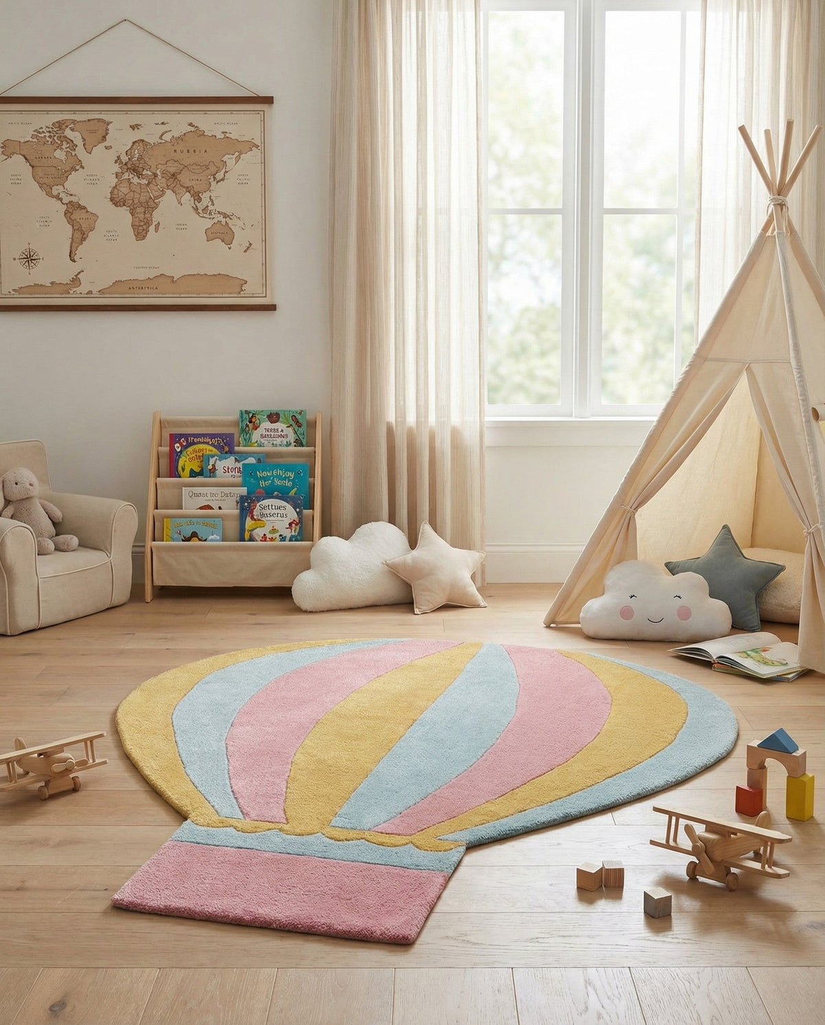 Whimsy Wonders Wool Collection Area Rug -  Oasis Square Multi  lifestyle 9