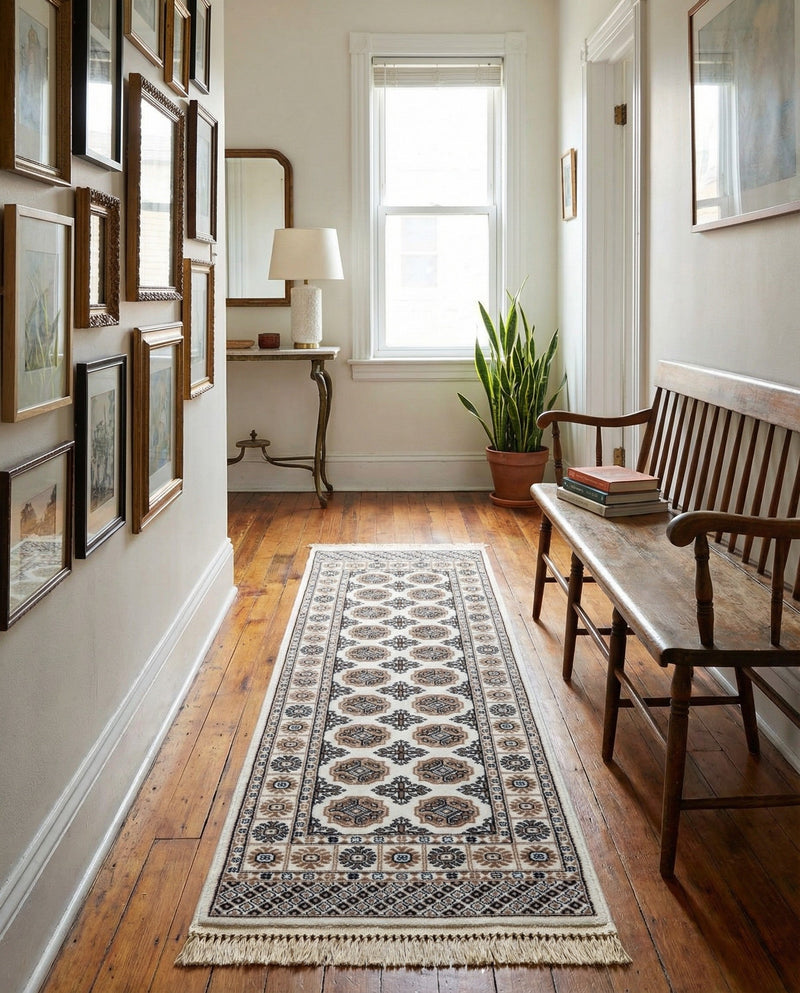 Samarkand Elegance Collection Area Rug -  Margilan (Ivory) Runner Ivory  lifestyle 67
