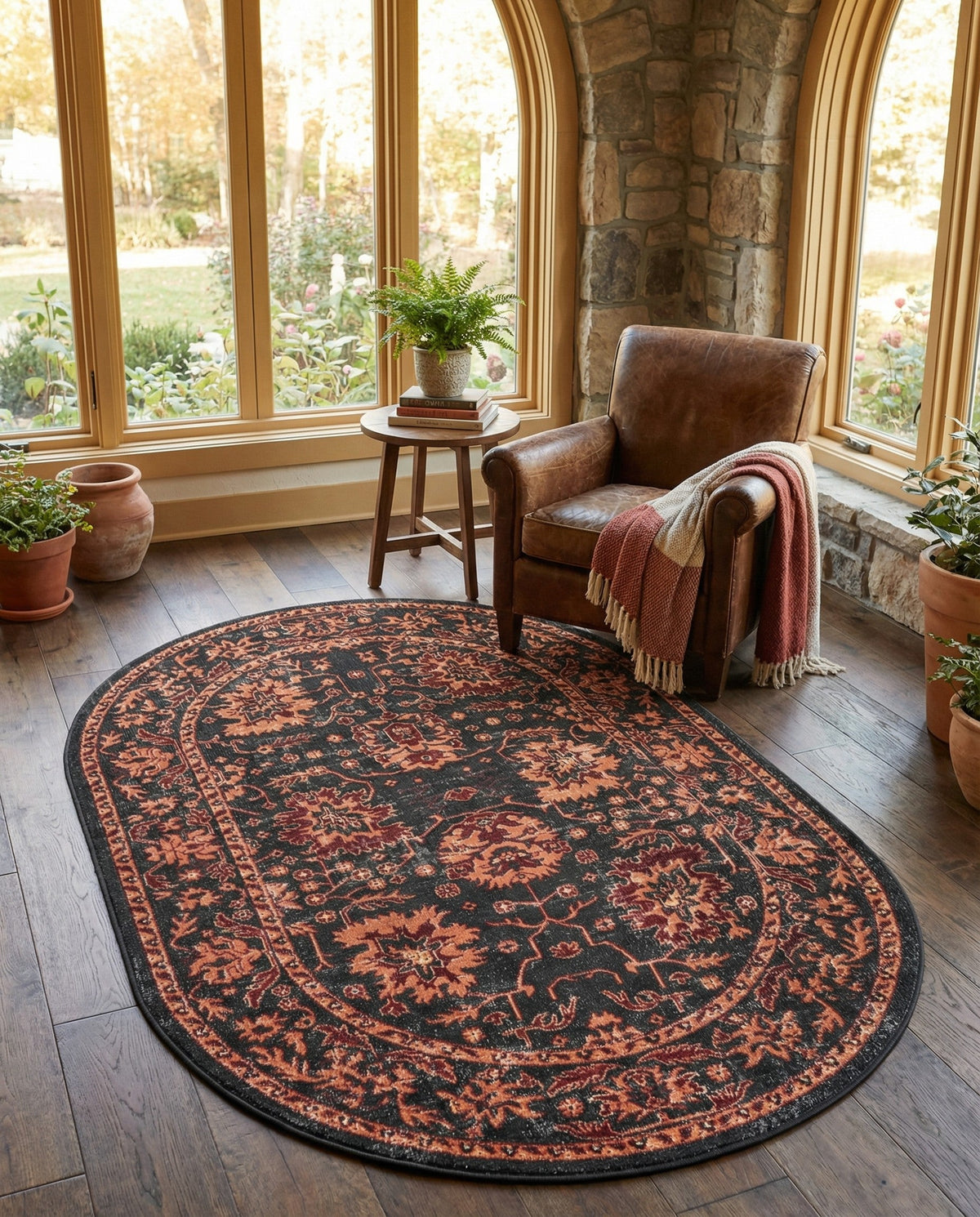 Geneva Terrace Collection Area Rug -  Lausanne Oval Black  lifestyle 181