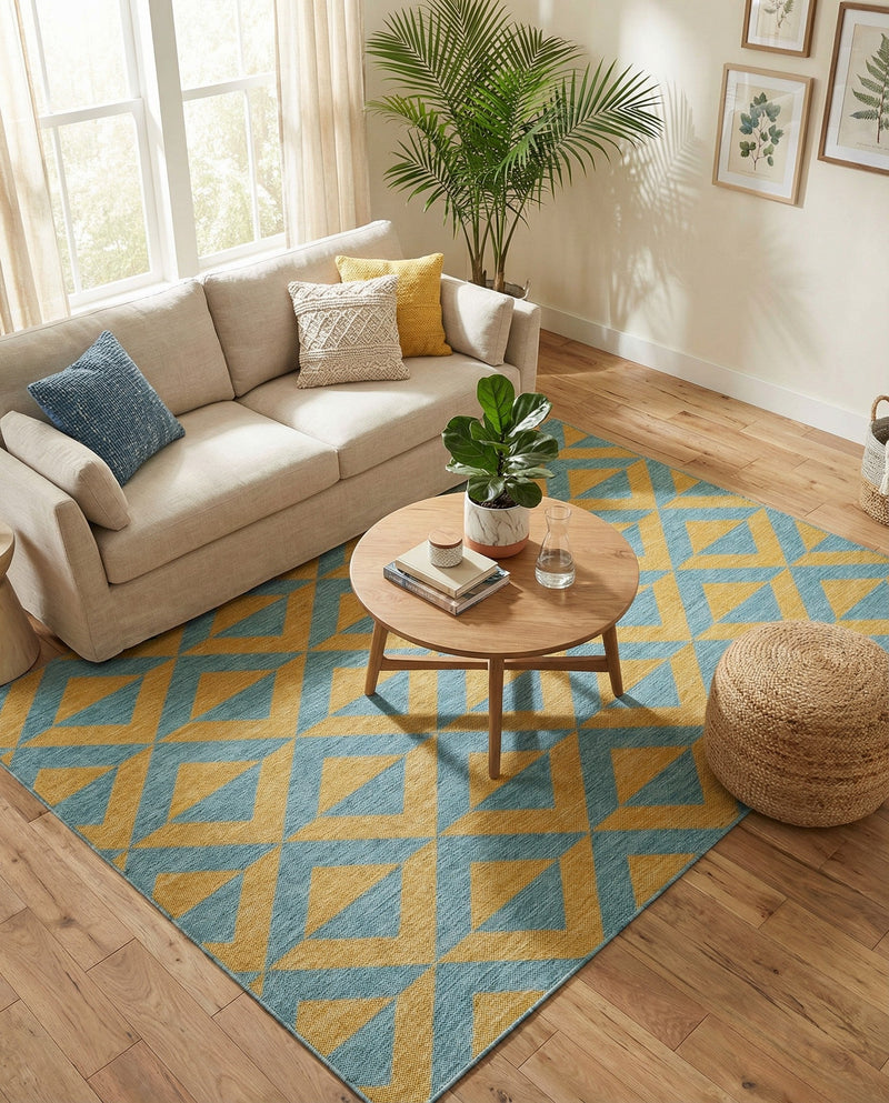 Urban Oasis Rugs Collection Area Rug -  Highrise (Yellow and Aqua) Rectangle Yellow and Aqua  lifestyle 11