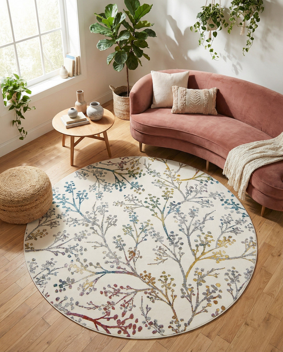 Meadow Breeze Collection Area Rug -  Sunbeam Round Ivory  lifestyle 154