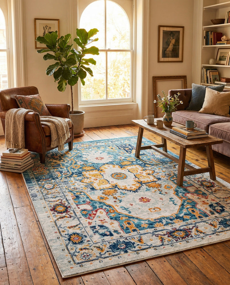 Parisian Elegance Collection Area Rug - Versailles (Teal) Rectangle Teal  lifestyle 5