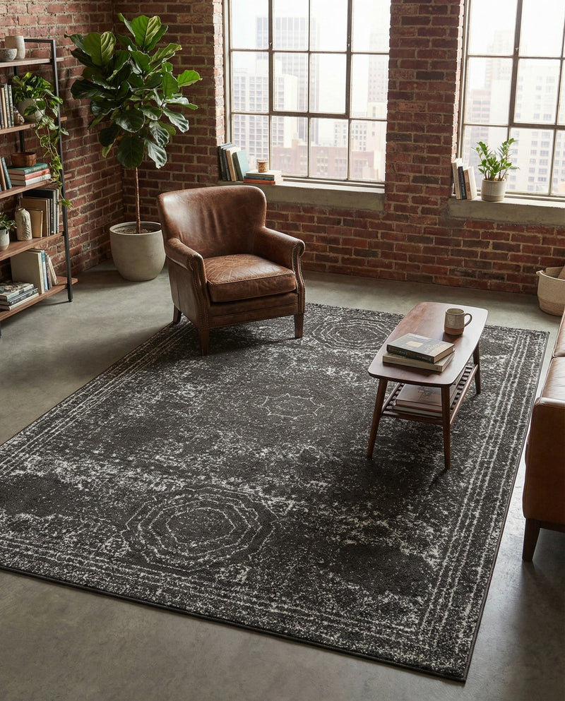 Dover Terrace Collection Area Rug -  Lagoon (Dark Gray) Rectangle Dark Gray  lifestyle 17