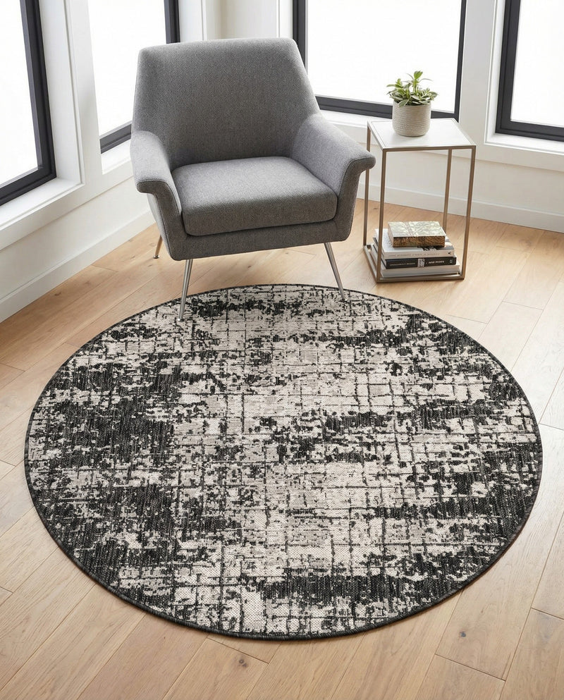 Urban Terrace Collection Area Rug -  Midtown Round Black and White  lifestyle 69