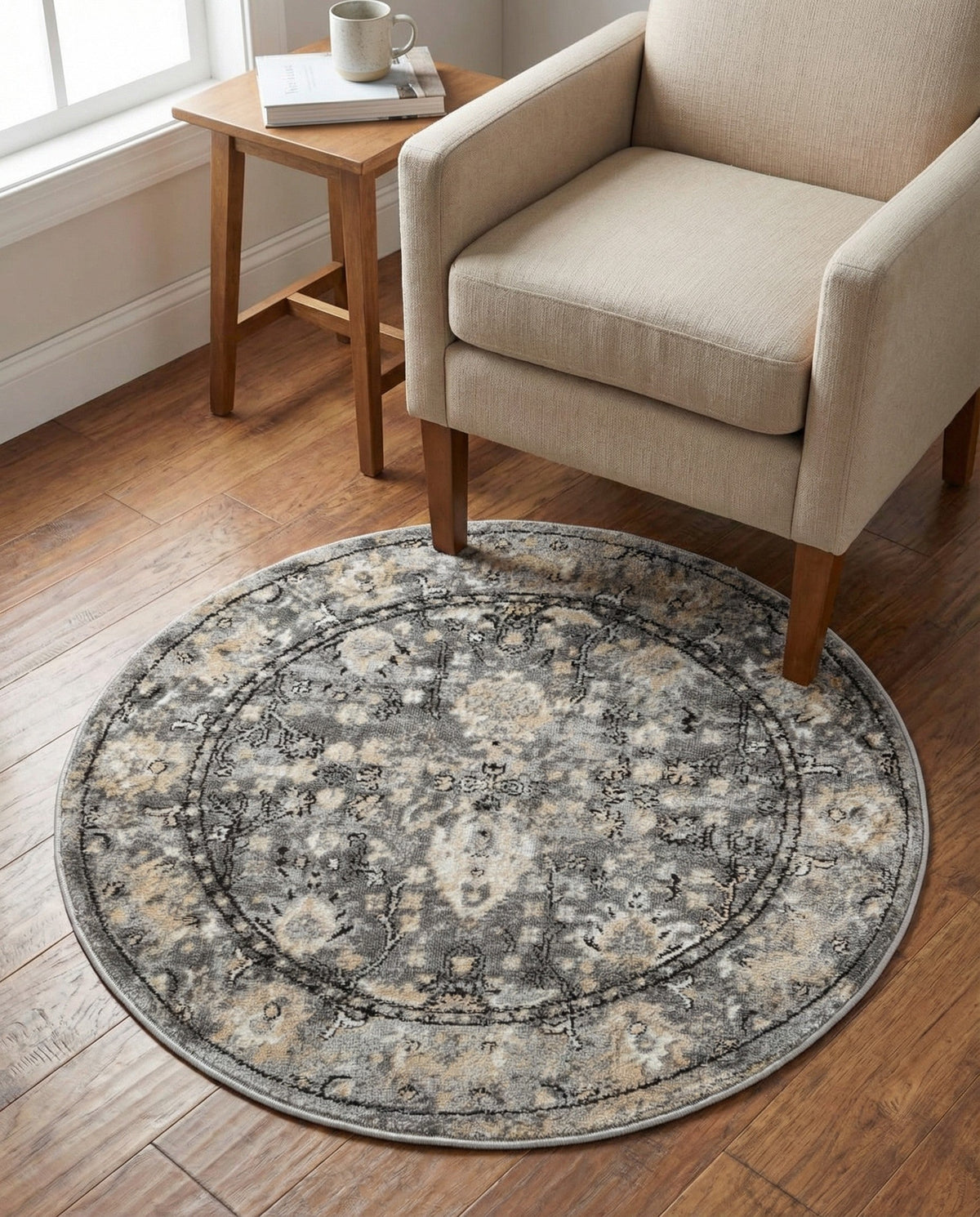 Cascade Range Collection Area Rug -  Shasta (Gray) Round Gray  lifestyle 89