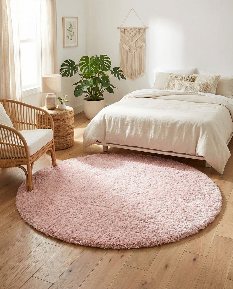 Eternal Plush Oasis Collection Area Rug -  Tranquility (Pink Lace) Round Pink Lace  lifestyle 66