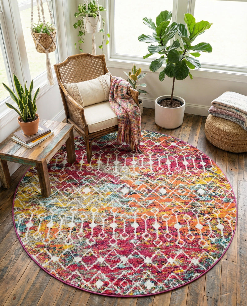 Mediterranean Lattice Collection Area Rug - Santorini (Multi) Round Multi  lifestyle 40