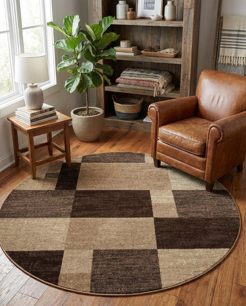 Autumn Meadow Collection Area Rug -  Sycamoreside (Light Brown) Round Light Brown  lifestyle 37