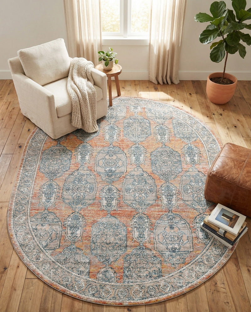 Seville Stripes Collection Area Rug -  Granada (Brick Red) Oval Brick Red  lifestyle 78