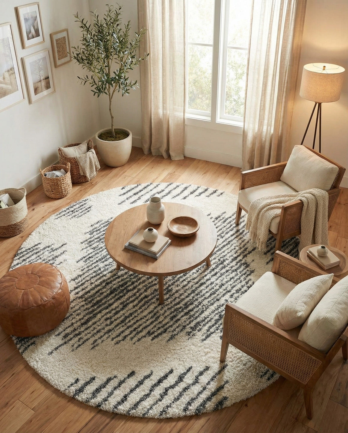Tranquil Tides Shag Collection Area Rug -  Azure Round White  lifestyle 191