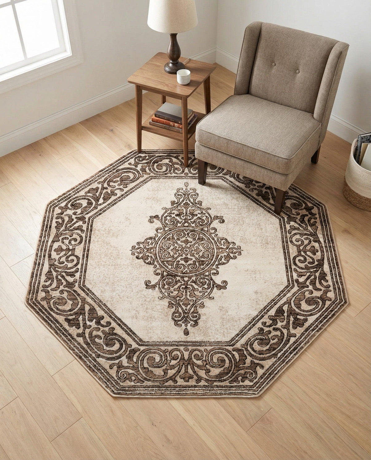 Sanctuary Retreat Collection Area Rug - Haven Octagon Chocolate Brown  lifestyle 176