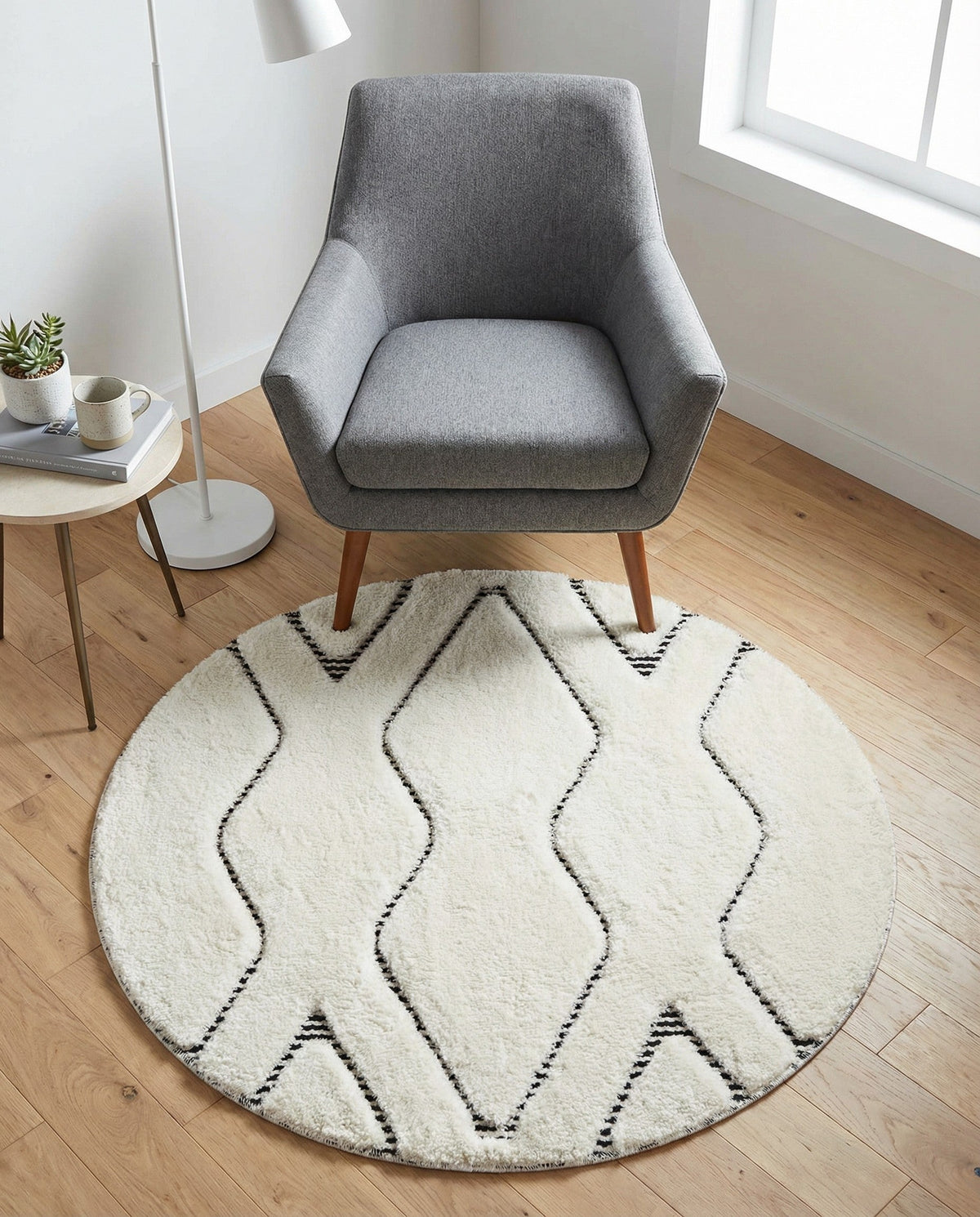 Monochrome Collection Area Rug -  Glacier Round Ivory White  lifestyle 119