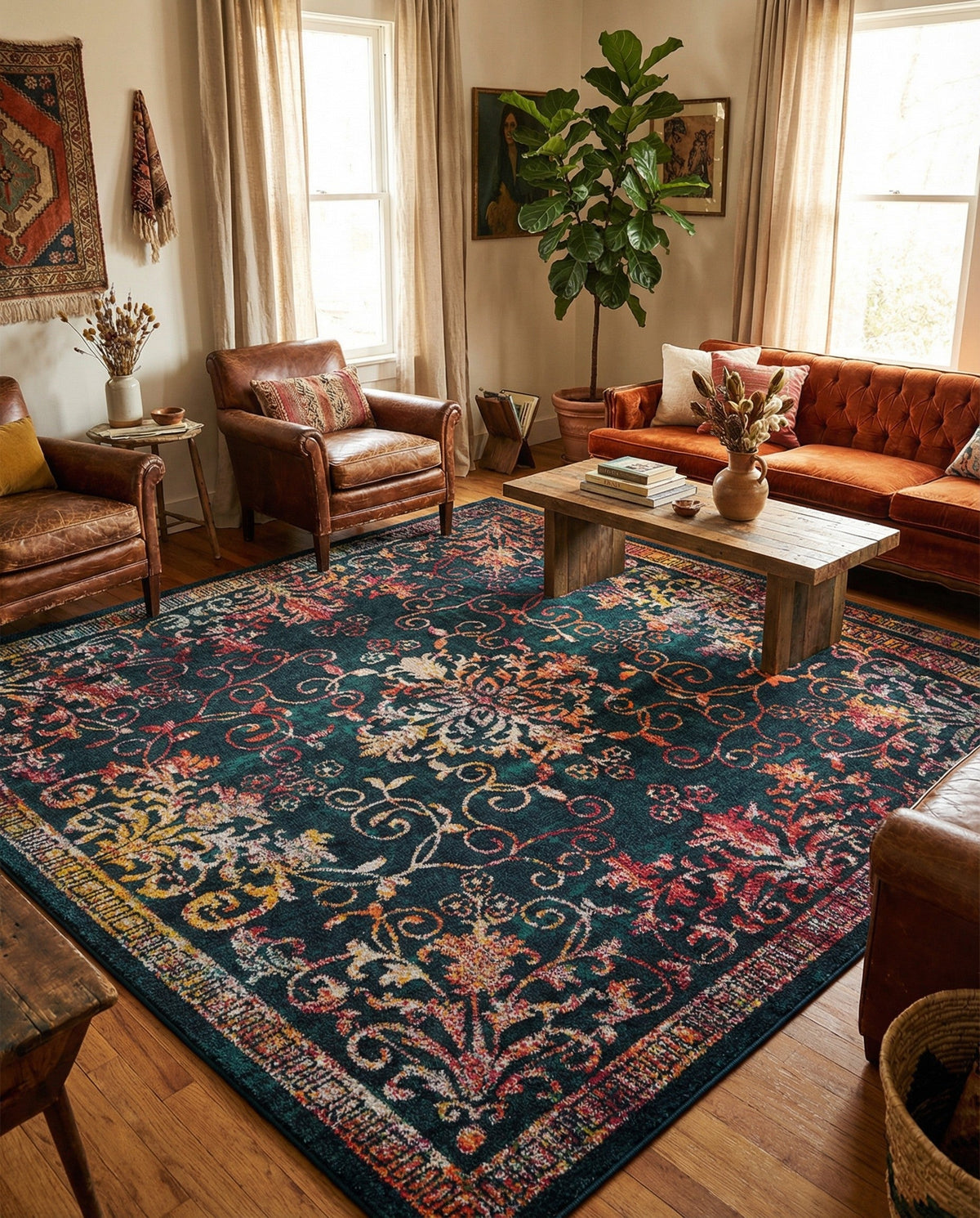 Brighton Terrace Collection Area Rug -  Saltdean Square Navy Blue  lifestyle 105