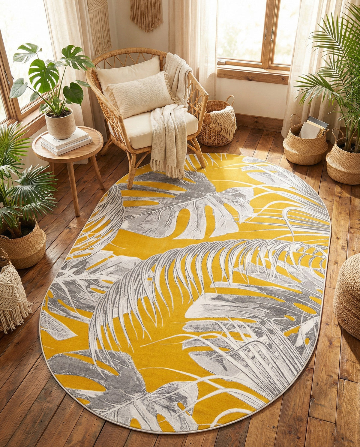 Meadow Breeze Collection Area Rug -  Clover Oval Yellow  lifestyle 86