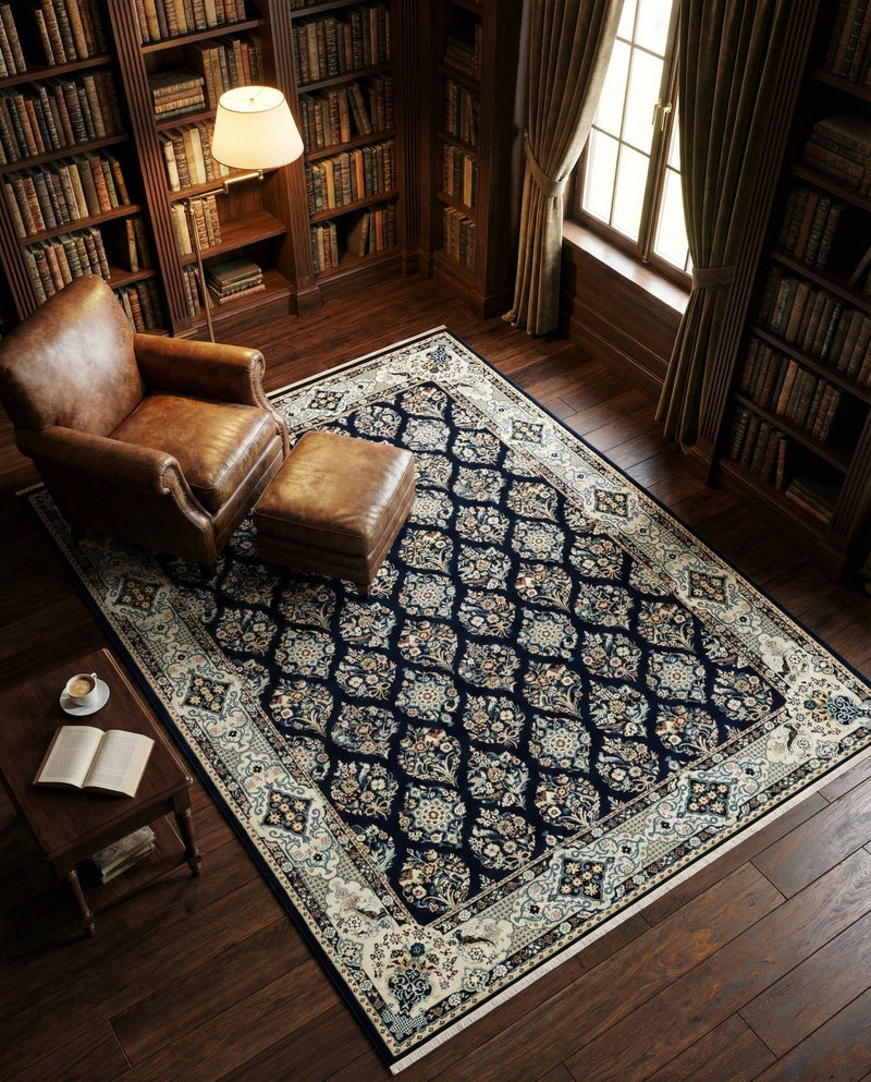 Persian Elegance Collection Area Rug -  Yazd Rectangle Navy Blue  lifestyle 31