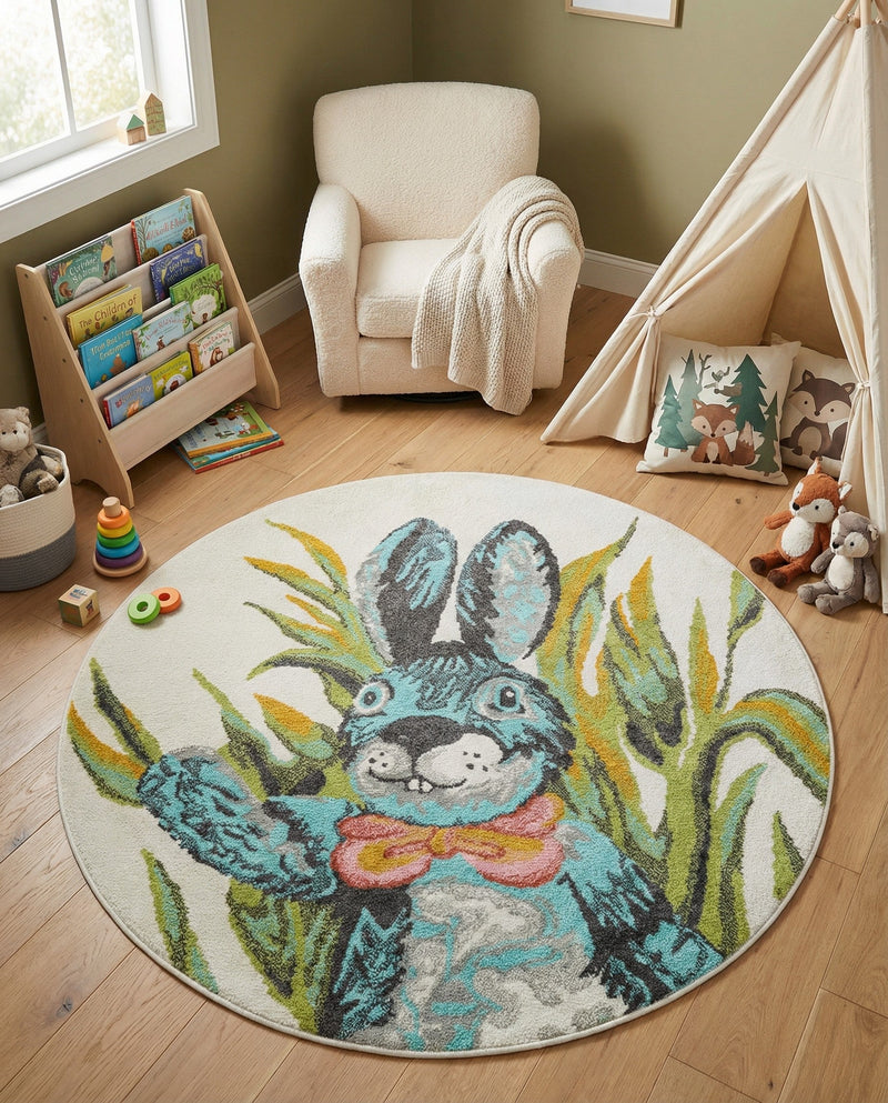 Wonder Tykes Collection Area Rug -  Ombre Round Ivory  lifestyle 10