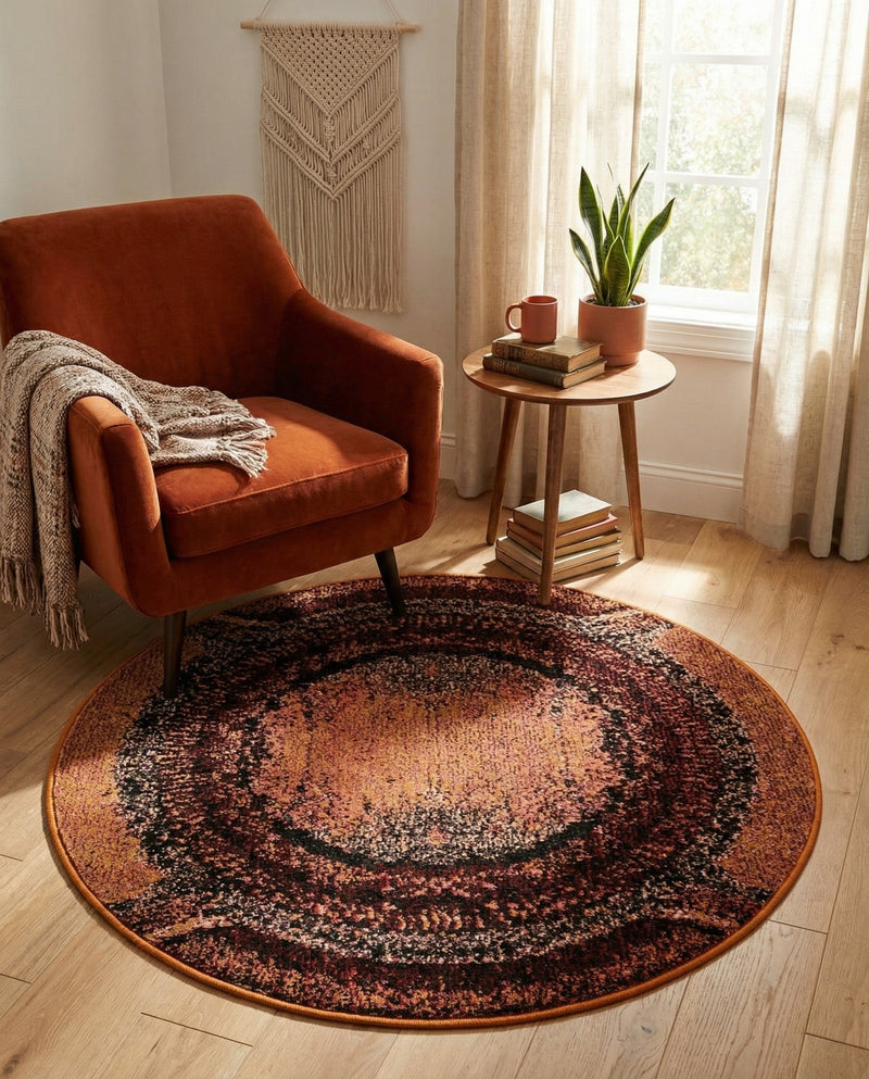 Marrakesh Elegance Collection Area Rug -  Sijilmasa Round Orange  lifestyle 35