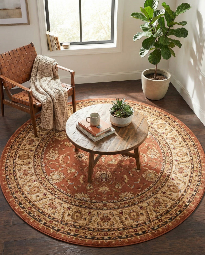 Jaipur Elegance Collection Area Rug -  Nahargarh (Brick Red Light Rose) Round Brick Red Light Rose  lifestyle 45
