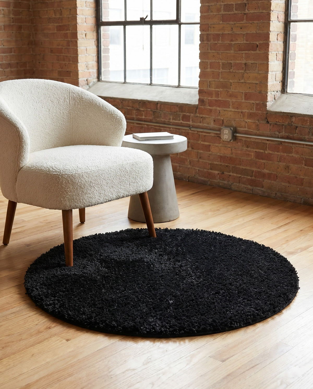 Plush Oasis Collection Area Rug - Serenity (Jet Black) Round Jet Black  lifestyle 94