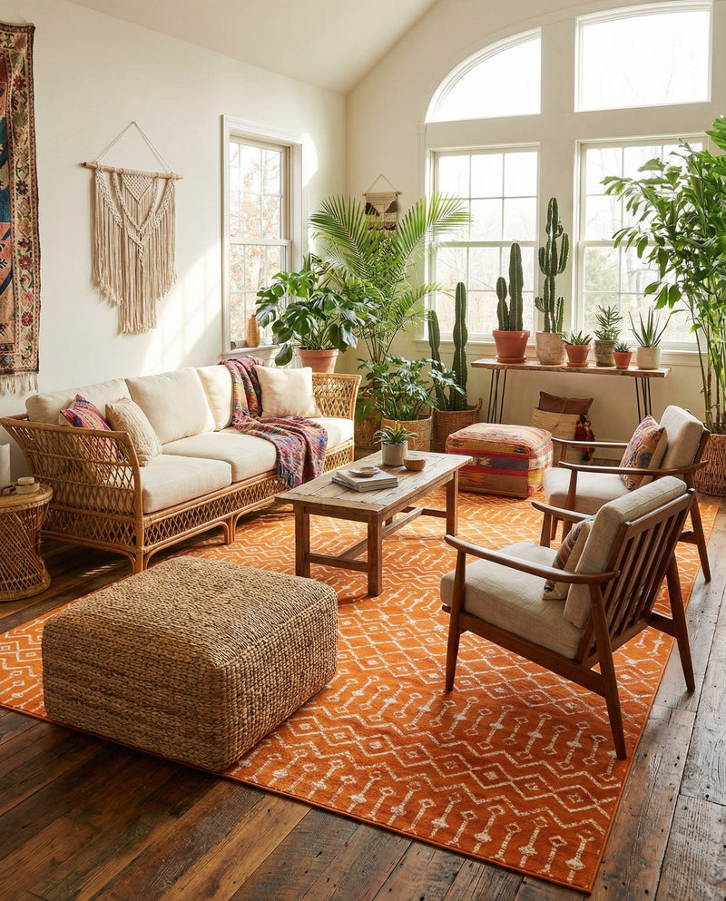 Marrakech Lattice Collection Area Rug - Medina (Orange) Rectangle Orange  lifestyle 7