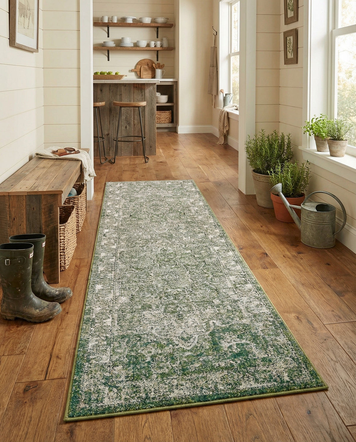 Savannah Soiree Collection Area Rug -  Everglade (Green) Runner Green  lifestyle 111
