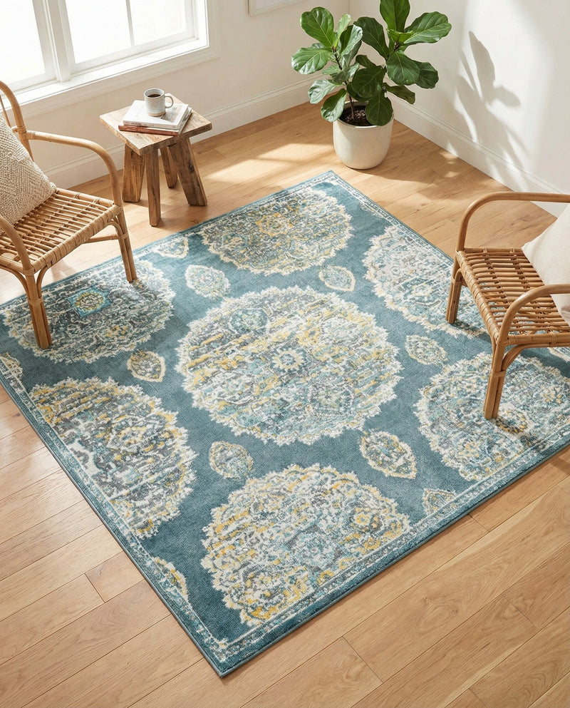 Arcadia Rugs Collection Area Rug -  Atlantis (Gray and Blue) Square Gray and Blue  lifestyle 60
