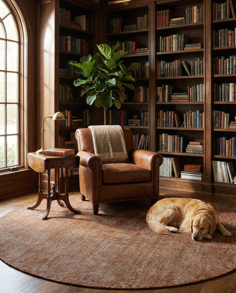 Berkshire Estate Collection Area Rug - Windsor (Cocoa Bean Brown) Round Cocoa Bean Brown  lifestyle 24