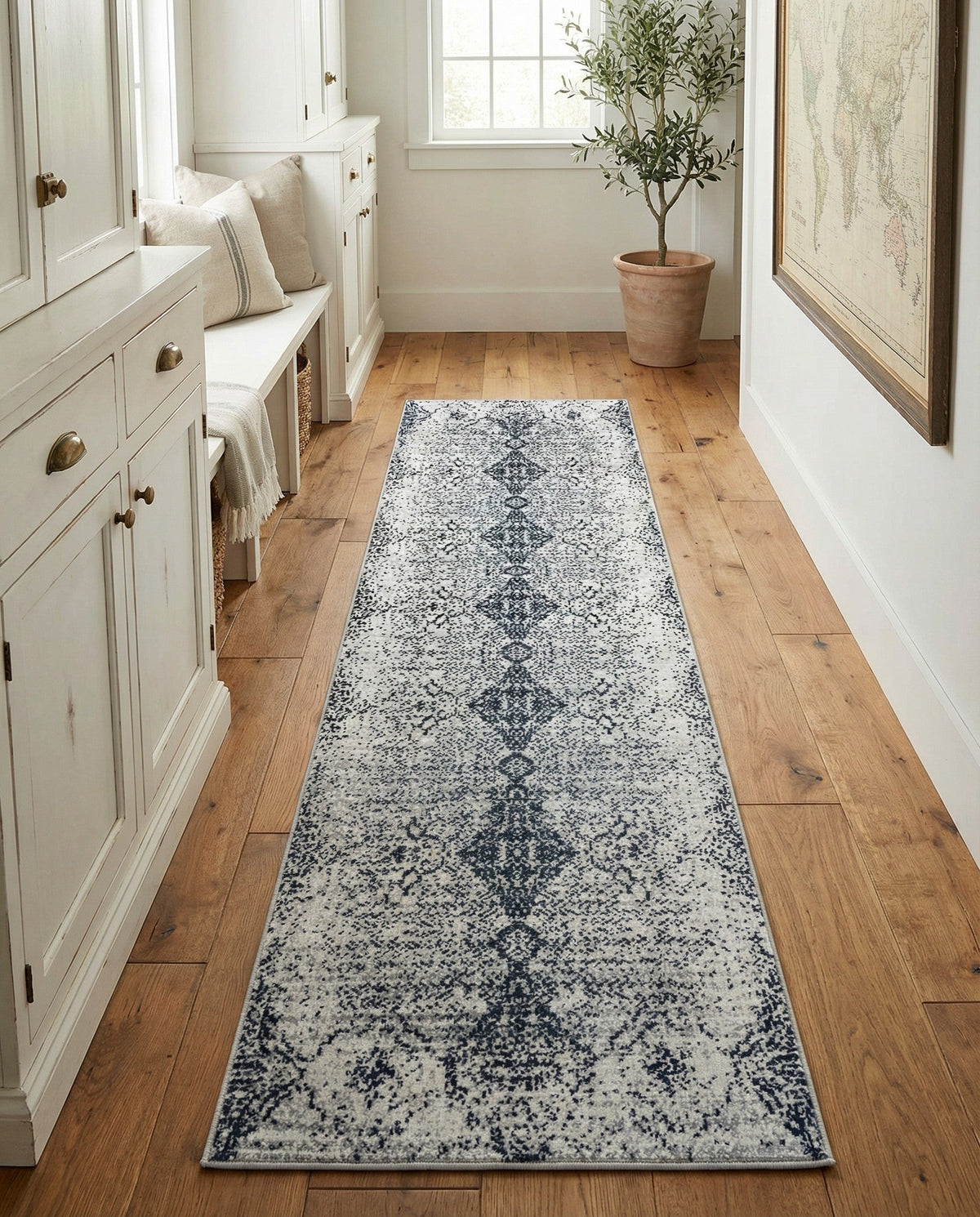 Aegean Elegance Washables Collection Area Rug -  Naxos Runner Black and White  lifestyle 144