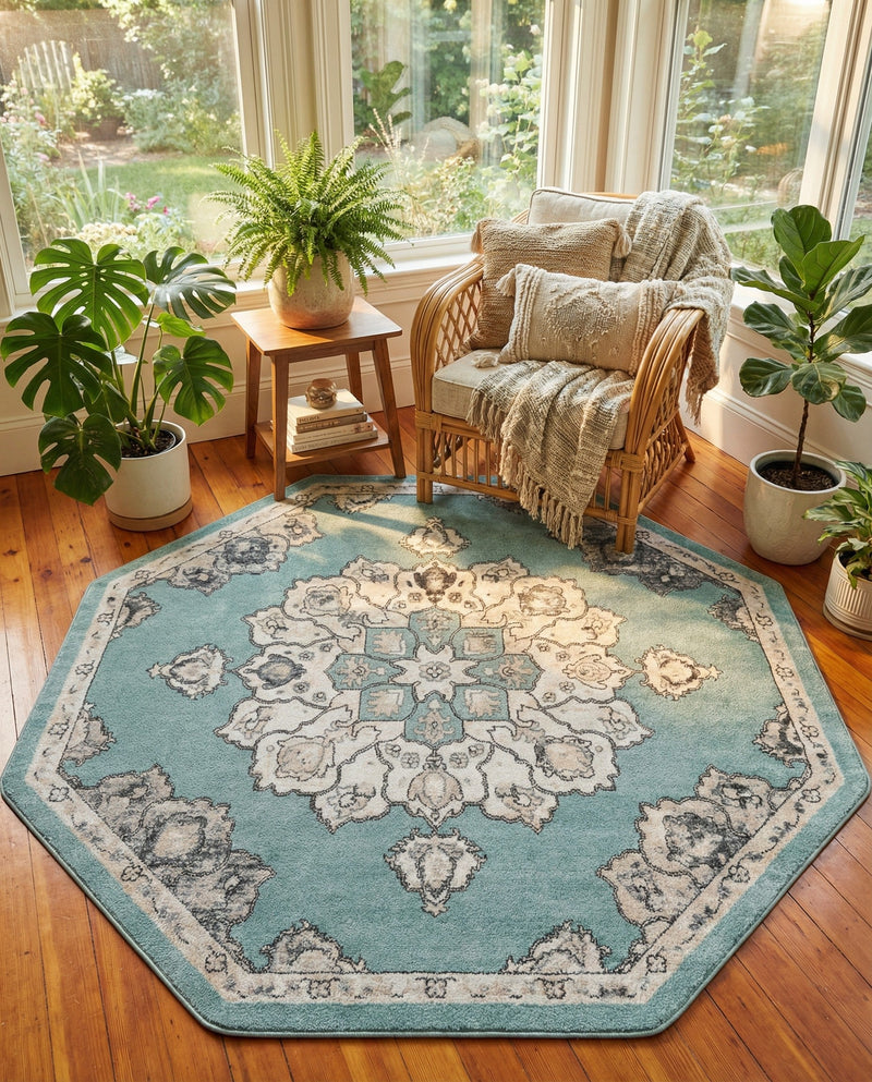 Beverly Grove Collection Area Rug - Melrose (Aqua) Octagon Aqua  lifestyle 74
