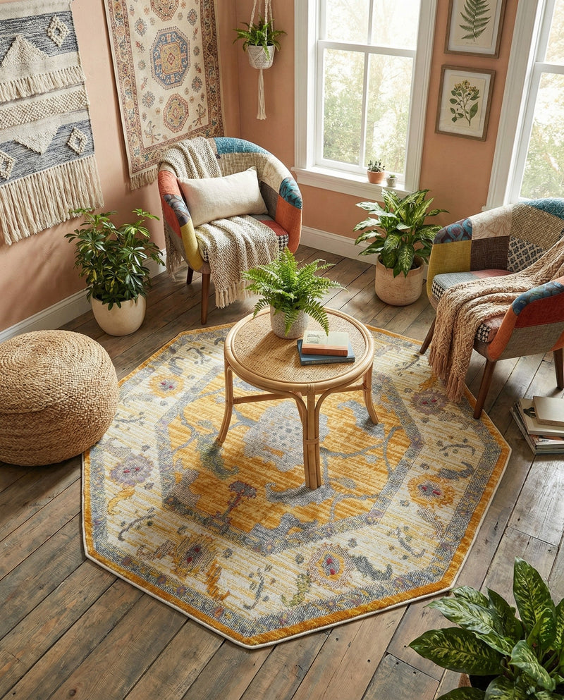 Arcadia Rugs Collection Area Rug - Eden (Yellow) Octagon Yellow  lifestyle 71
