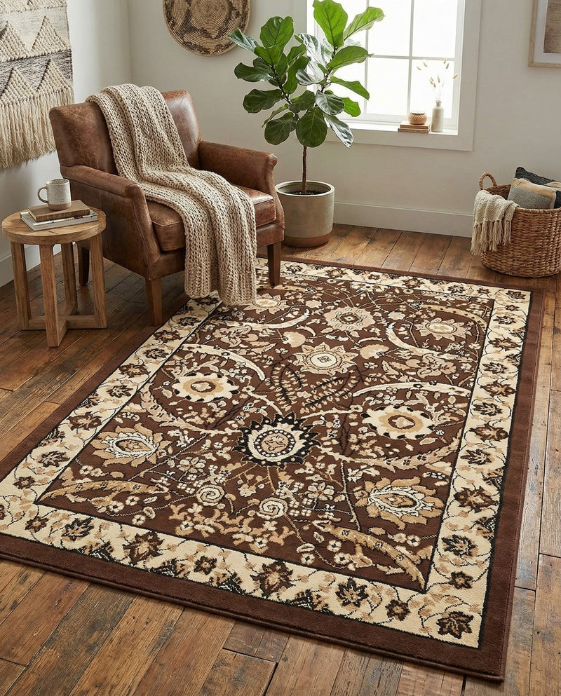 Tabriz Tapestry Collection Area Rug - Sahand (Brown) Rectangle Brown  lifestyle 8