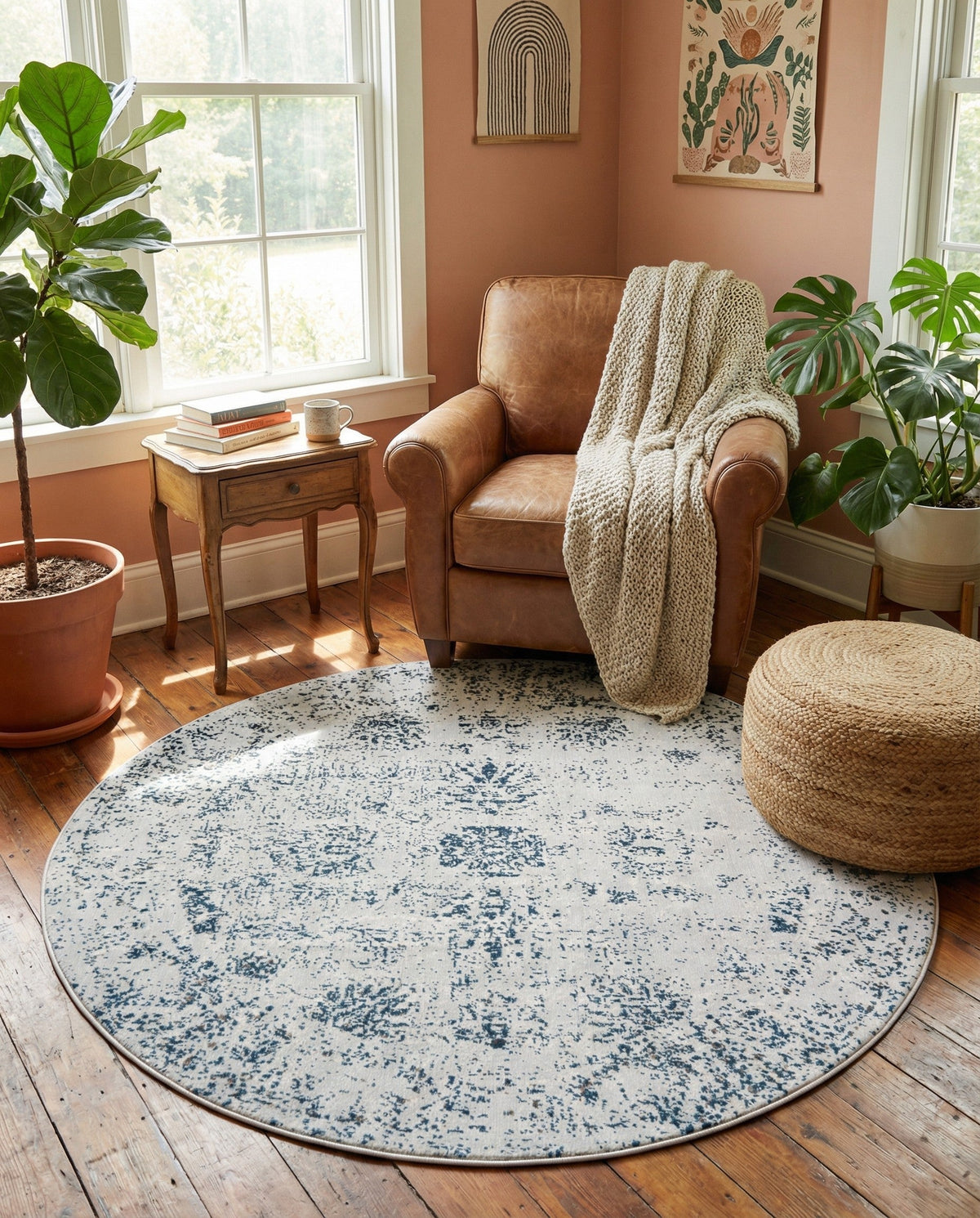 Riviera Elegance Collection Area Rug - Antibes (Light Blue) Round Light Blue  lifestyle 126
