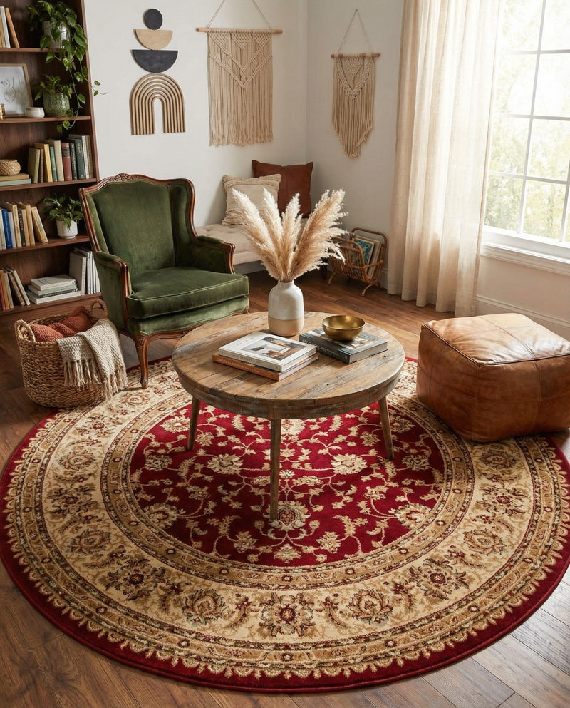 Jaipur Elegance Collection Area Rug -  Nahargarh (Red) Round Red  lifestyle 53