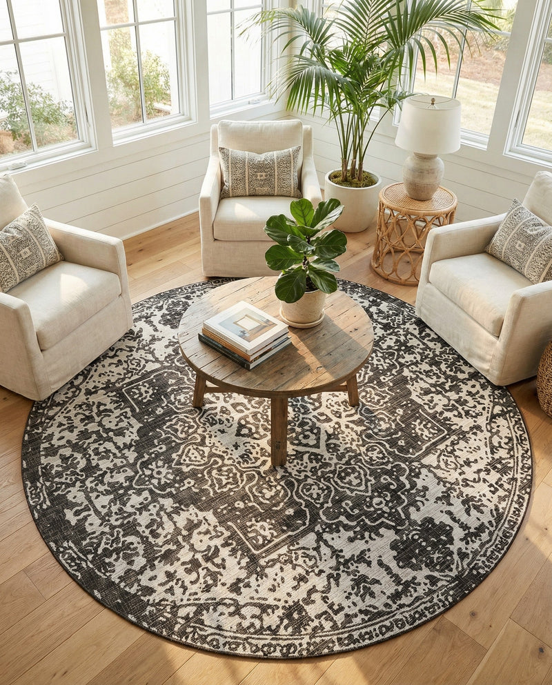 Urban Oasis Rugs Collection Area Rug -  Penthouse (Charcoal Gray) Round Charcoal Gray  lifestyle 74