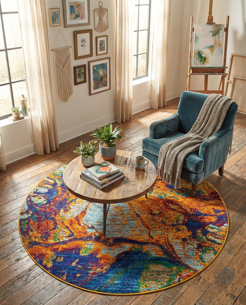 Caribbean Cove Collection Area Rug -  Bequia Round Multi  lifestyle 25
