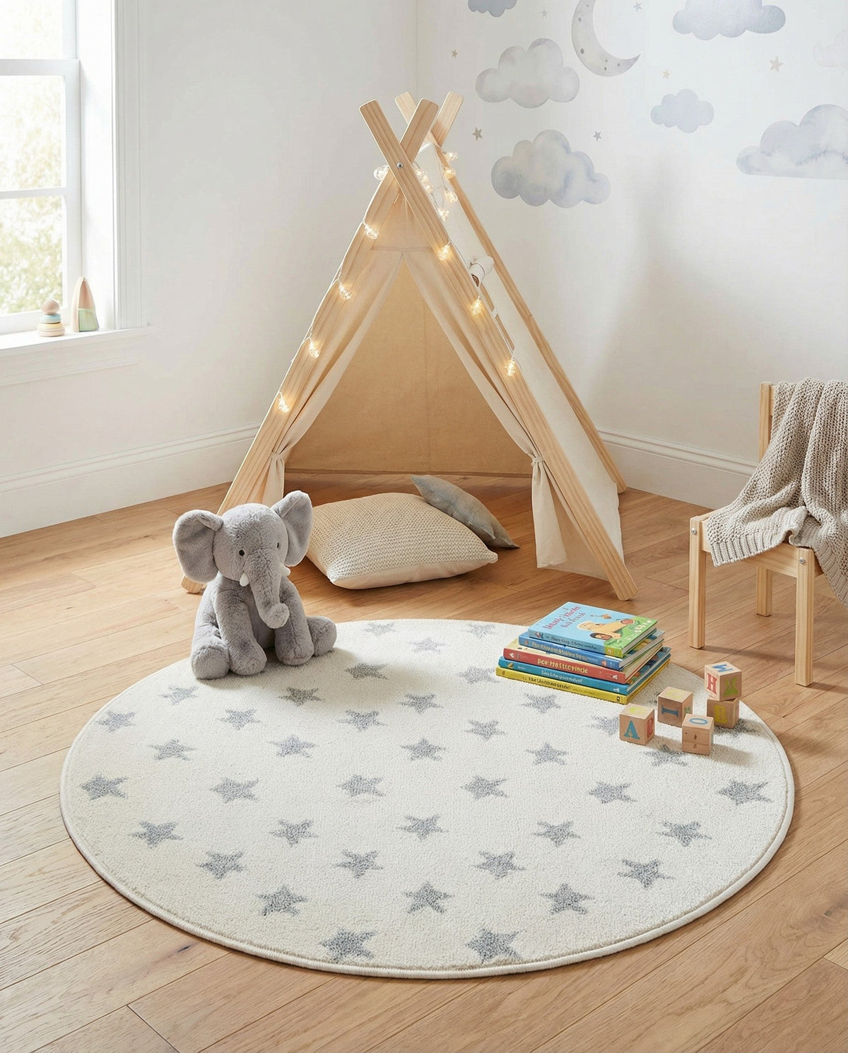 Wonder Tykes Collection Area Rug -  Mosaic Round Daisy White  lifestyle 179