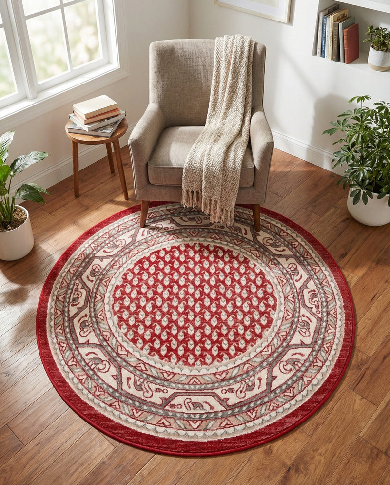 Soho Elegance Collection Area Rug -  Mercer (Red) Round Red  lifestyle 51