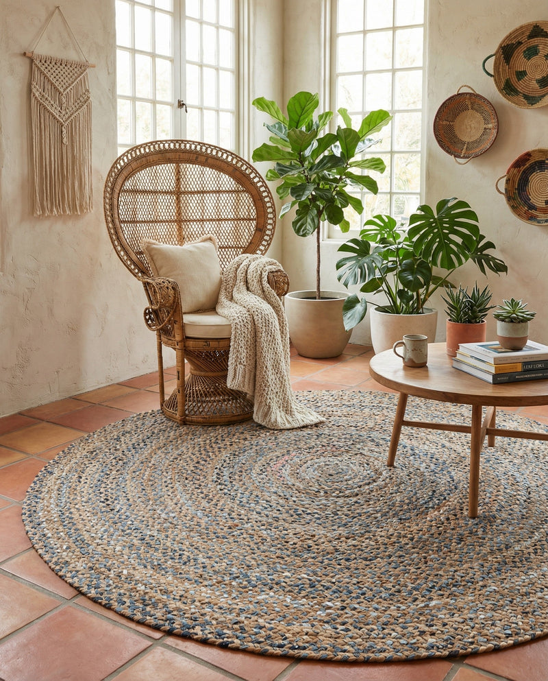 Woven Udaipur Collection Area Rug - Sahara Round Natural  lifestyle 54