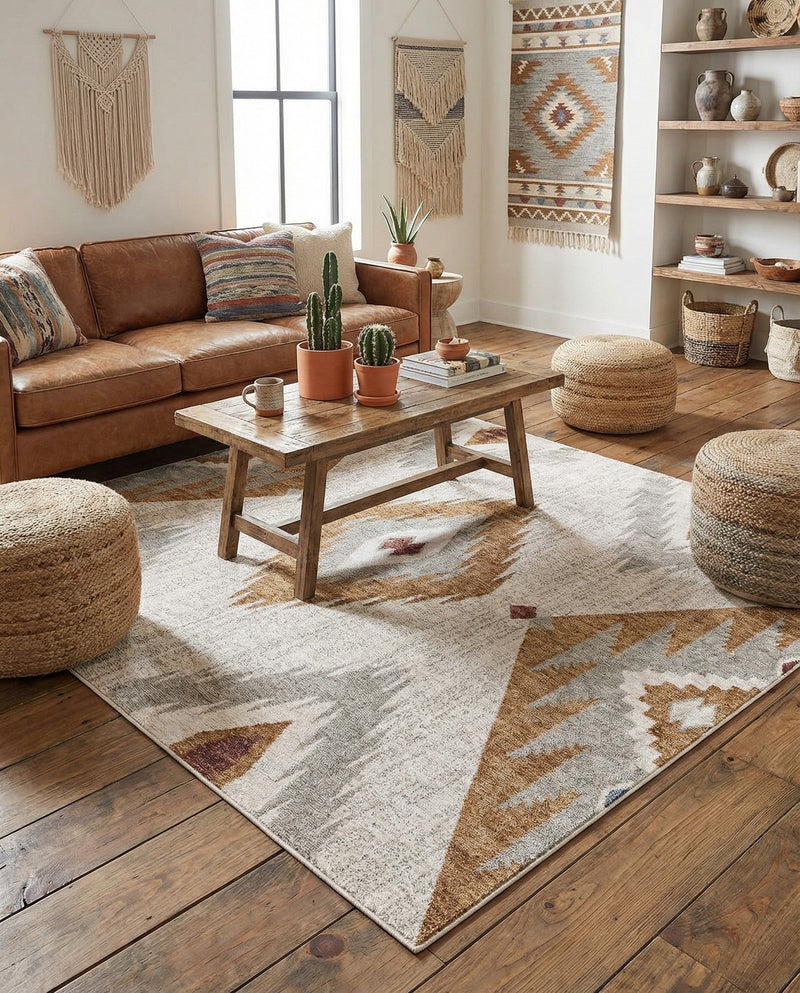 Desert Modern Eco Rug Series Collection Area Rug -  Zion Rectangle Ivory  lifestyle 6
