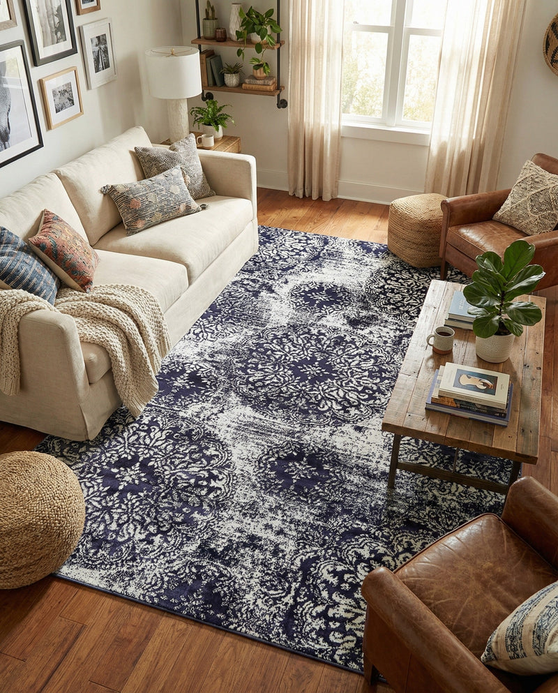 Riviera Elegance Collection Area Rug -  Monaco (Navy Blue) Rectangle Navy Blue  lifestyle 15