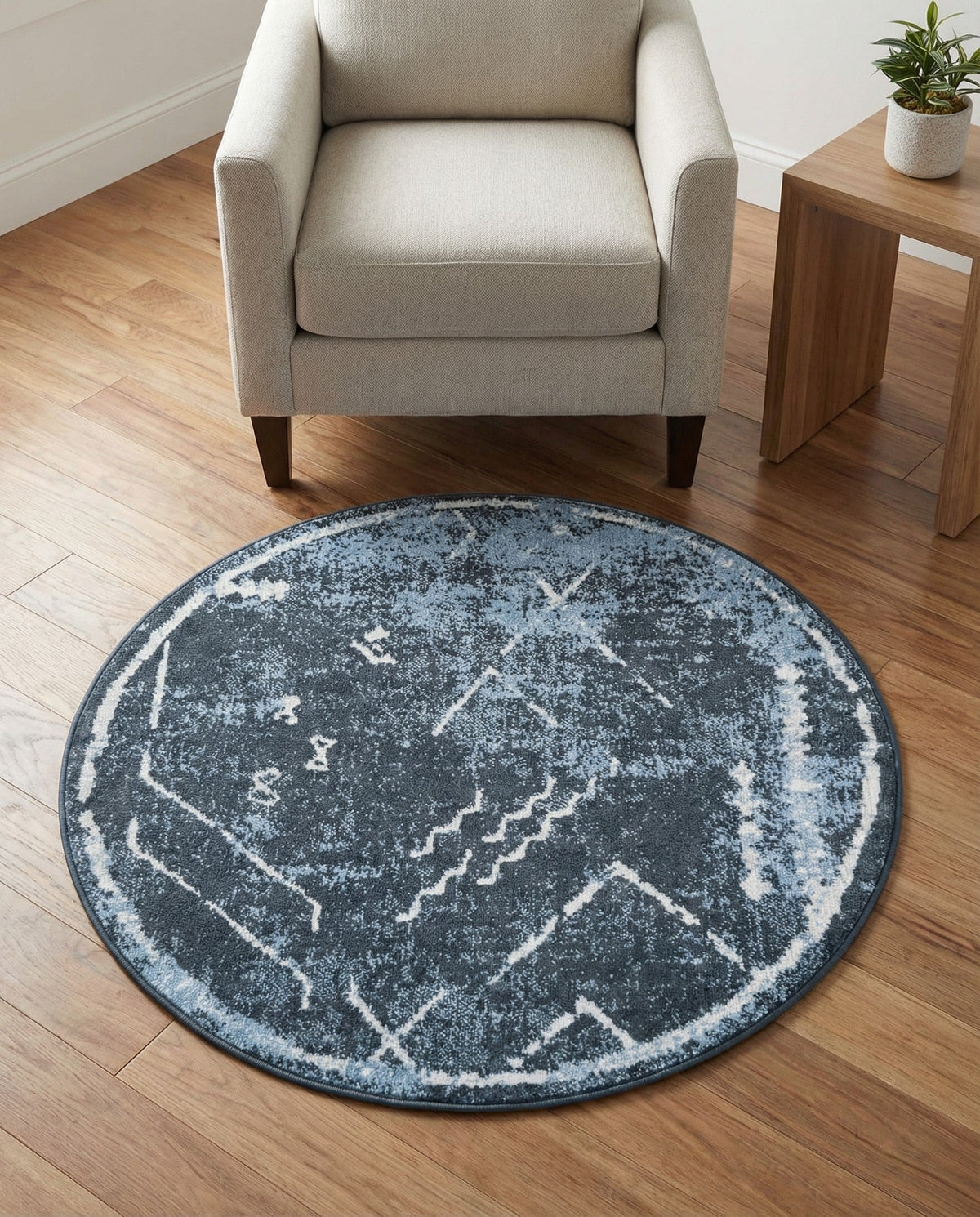 Aegean Elegance Washables Collection Area Rug - Santorini Round Navy Blue  lifestyle 126