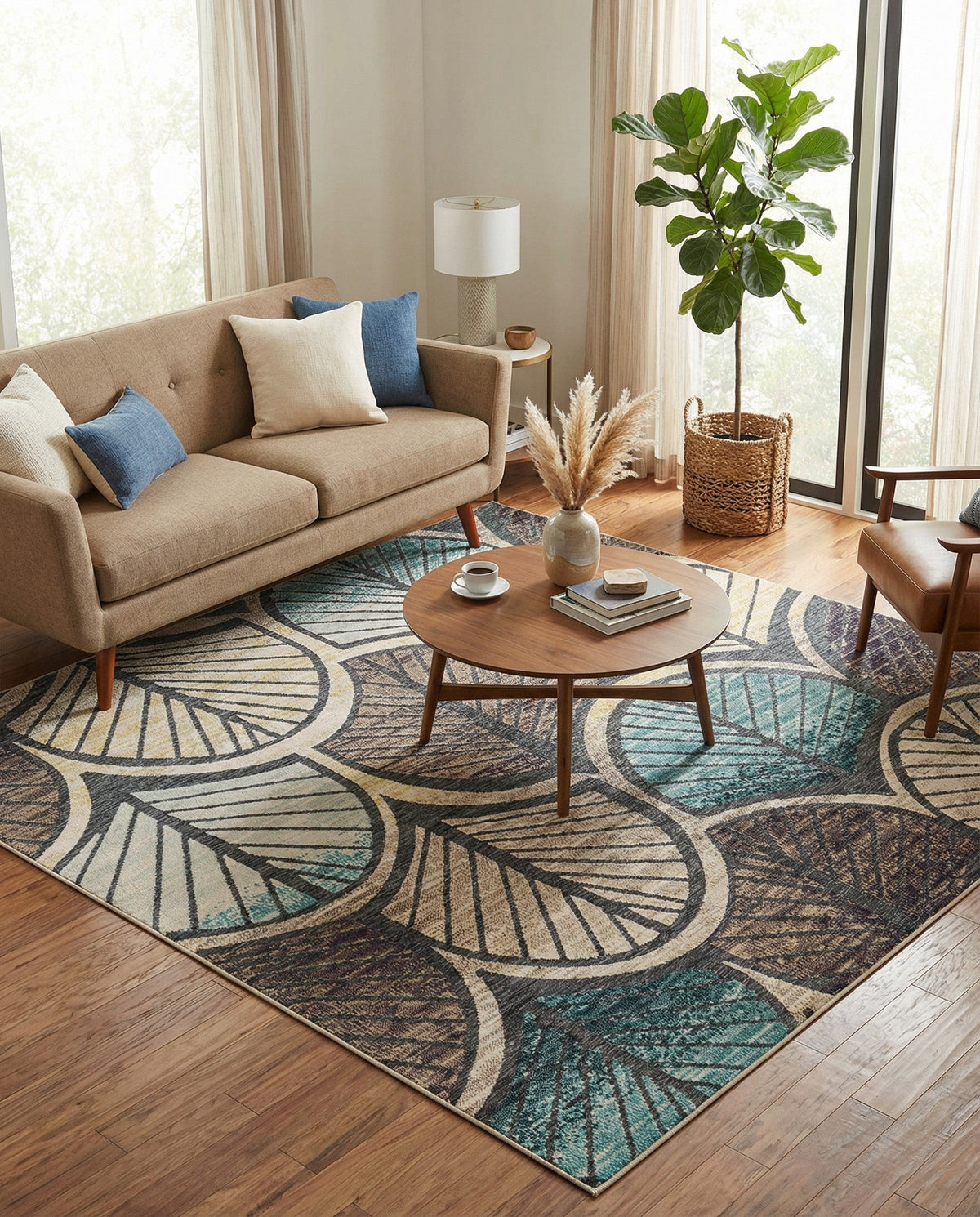 Outdoor Marrakesh Collection Area Rug -  Rabat Square Gray Blue Ivory  lifestyle 70