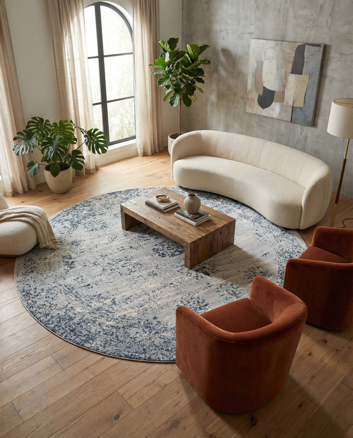 Riviera Elegance Collection Area Rug - Antibes (Light Blue) Round Light Blue  lifestyle 111