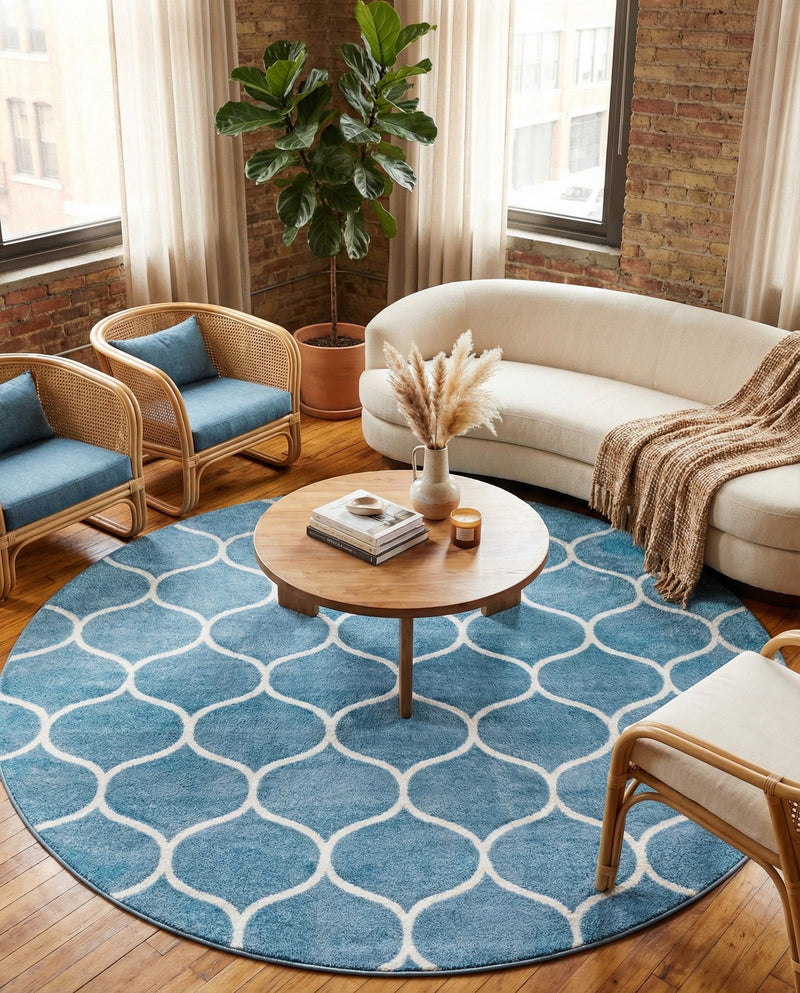 Trellis Mosaic Collection Area Rug -  Pergolatown (Light Blue) Round Light Blue  lifestyle 60