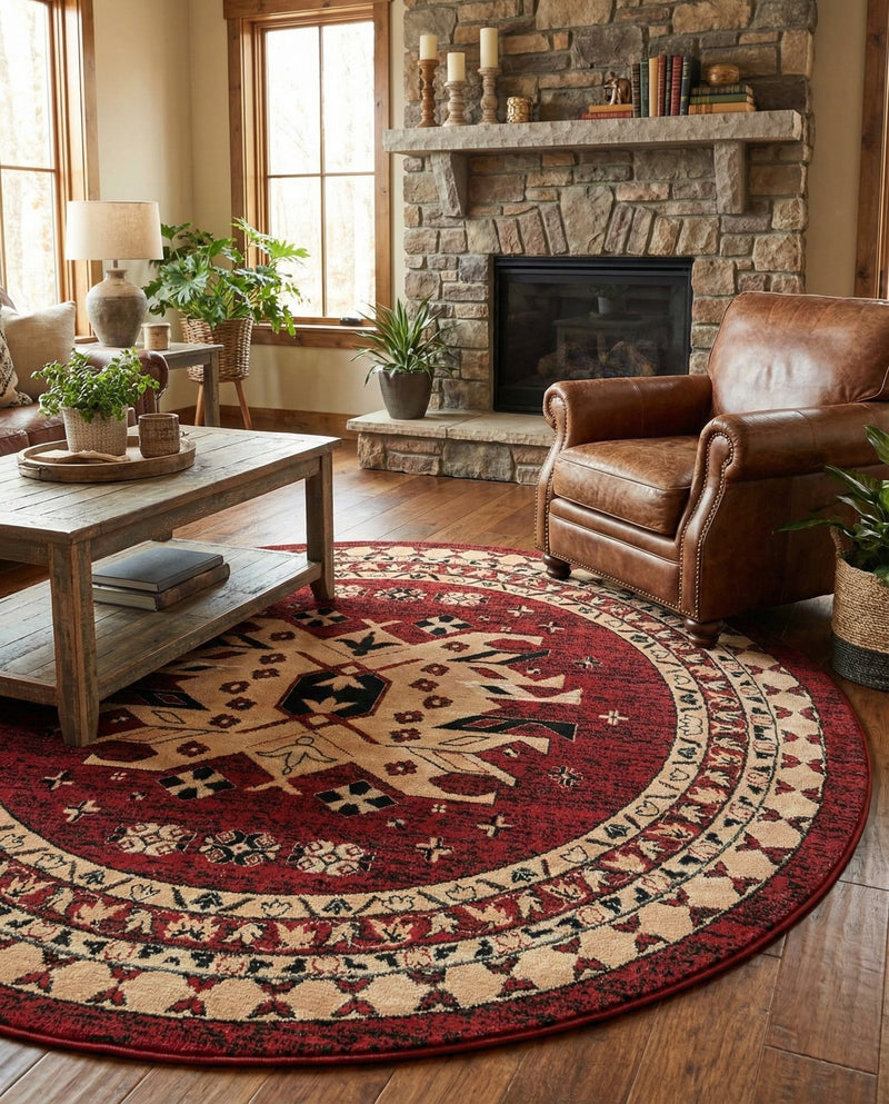 Tabriz Tapestries Collection Area Rug - Azerbaijan (Red) Round Red  lifestyle 53