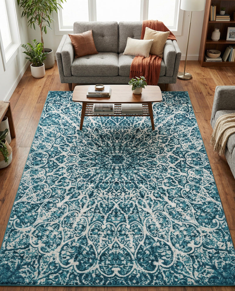 Riviera Elegance Collection Area Rug -  Eze Rectangle Turquoise  lifestyle 23
