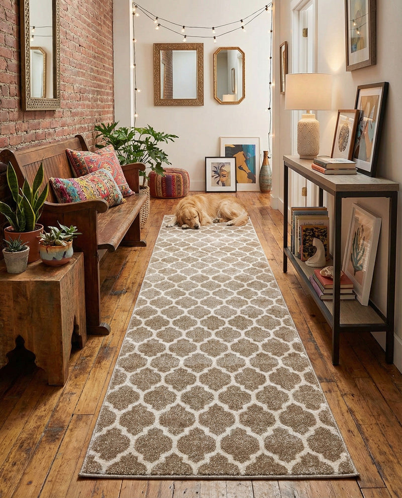 Lattice Gardens Collection Area Rug -  Bloomfield (Light Brown) Runner Light Brown  lifestyle 75