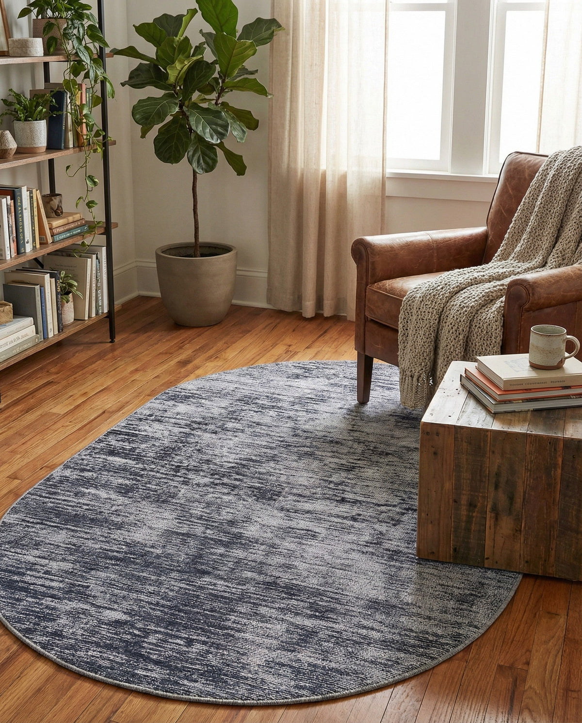 Sahara Essence Collection Area Rug - Oasis (Gray) Oval Gray  lifestyle 101