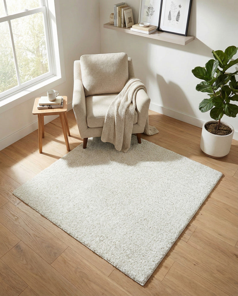 Cozy Comfort Shag Collection Area Rug - Haven (White) Square White  lifestyle 78